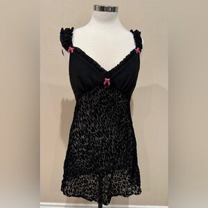 Betsey Johnson Intimates Black Babydoll Velvet Leopard, Size Medium, EUC!